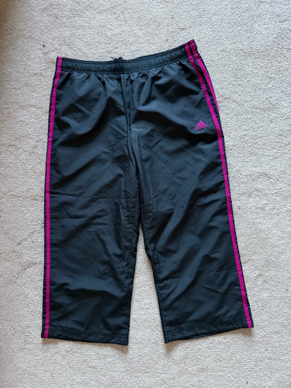 adidas Black Track Pants with Magenta Side Stripes